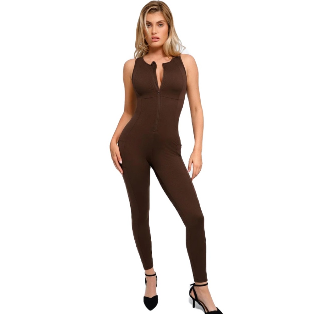 Popilush shapewear sleeveless body sculpting zip front jumpsuit